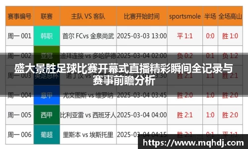 盛大景胜足球比赛开幕式直播精彩瞬间全记录与赛事前瞻分析