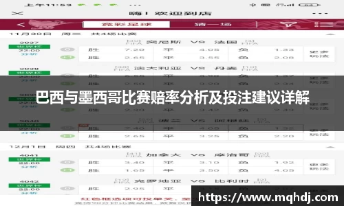 巴西与墨西哥比赛赔率分析及投注建议详解